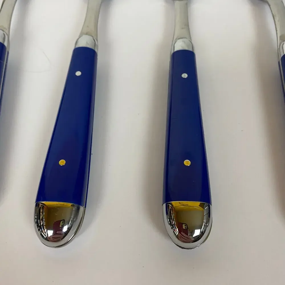 Oneida Palette Cobalt Blue Stainless Riveted 6 Oval Spoons Glossy Silverware